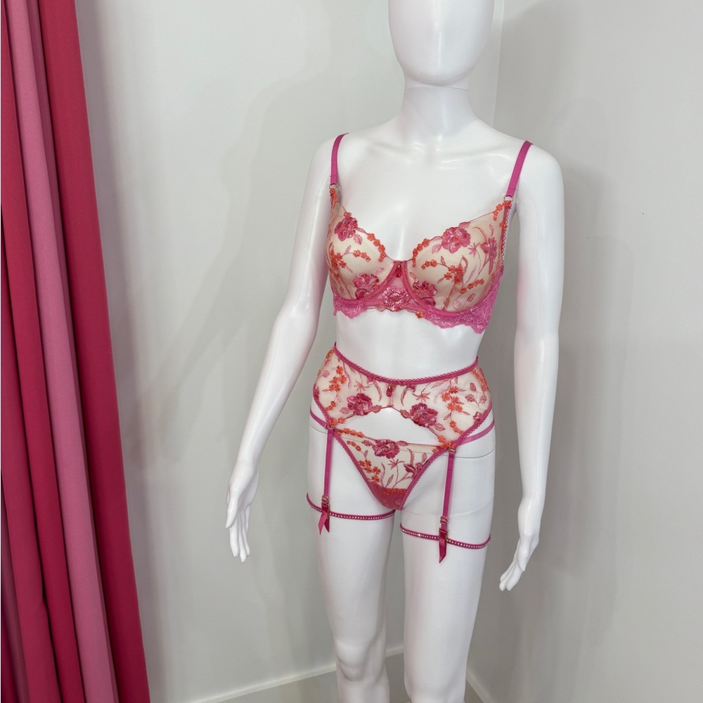 Honey Birdette Sherbert Whitney 3 Piece Set, Bra 30 DDD/F, XS thong & garter - Picture 5 of 8